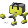 RYOBI One+ Duo perceuse a percussion + visseuse a chocs sans fil 18V - R18PDID2-252S - batteries 2 et 5 Ah - sac de rangement