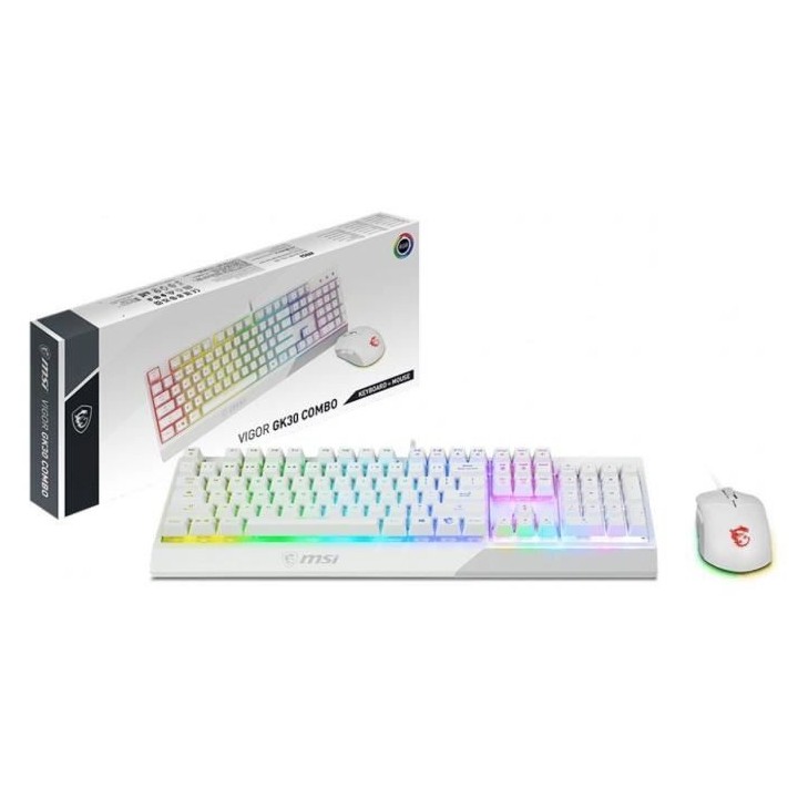 Clavier + Souris - AZERTY - MSI - Vigor GK30 Combo White FR - Rétroé
