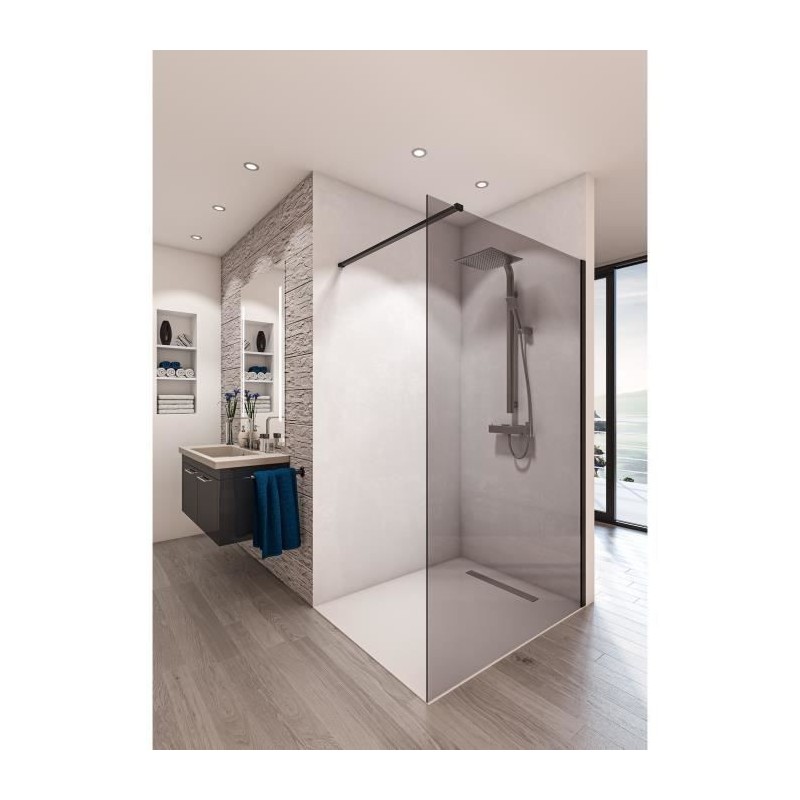 AURYS Paroi de douche en kit BALEARES GREY - Verre Timeless 8 mm trempé by Saint-Gobain - L.100 cm x H.198 cm