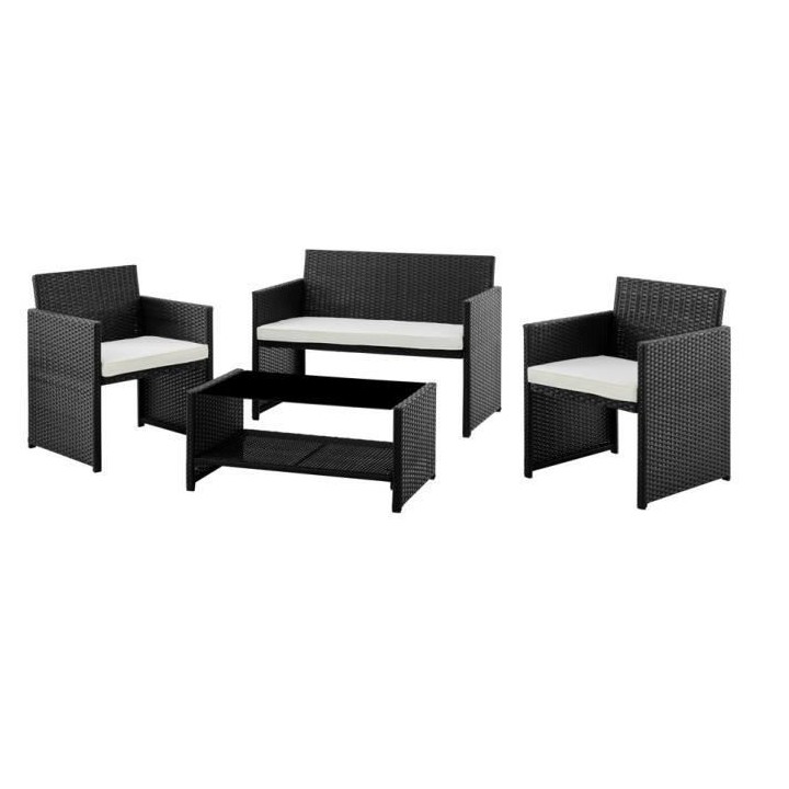 Salon de jardin en résine tressée avec coussins - 4 personnes - Hilp