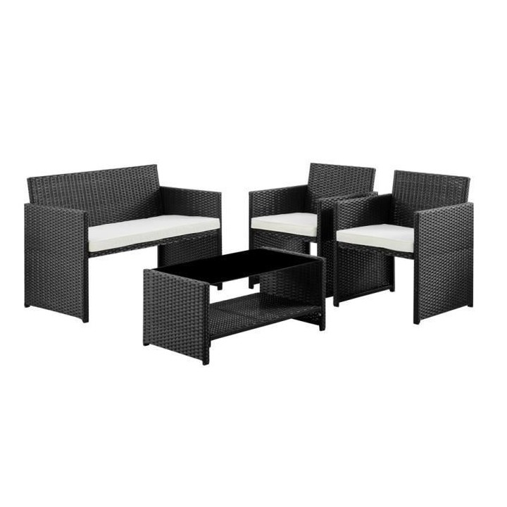 Salon de jardin en résine tressée avec coussins - 4 personnes - Hilp