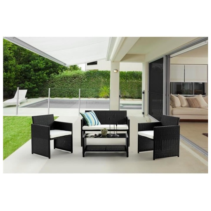 Salon de jardin en résine tressée avec coussins - 4 personnes - Hilp