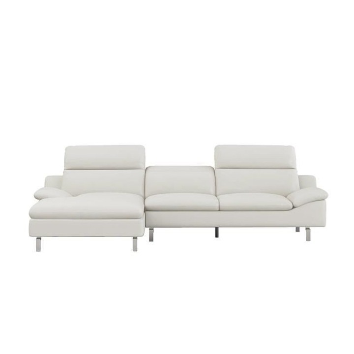 Canapé d'angle droit fixe 3 places RODEO - Cuir Blanc creme - L 299 x