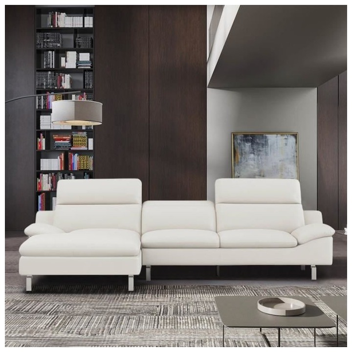 Canapé d'angle droit fixe 3 places RODEO - Cuir Blanc creme - L 299 x