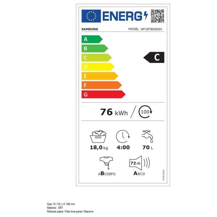 Lave-linge hublot SAMSUNG Ecobubble™ WF18T8000GV - 18 kg - L68,6cm -