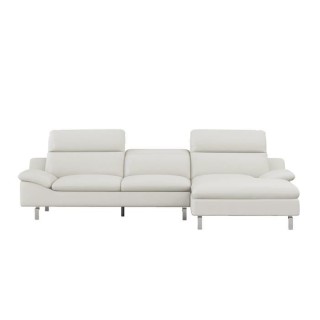 Canapé d'angle gauche fixe - Cuir blanc creme - L 299 x P 170 x H 72