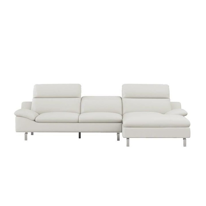 Canapé d'angle gauche fixe - Cuir blanc creme - L 299 x P 170 x H 72