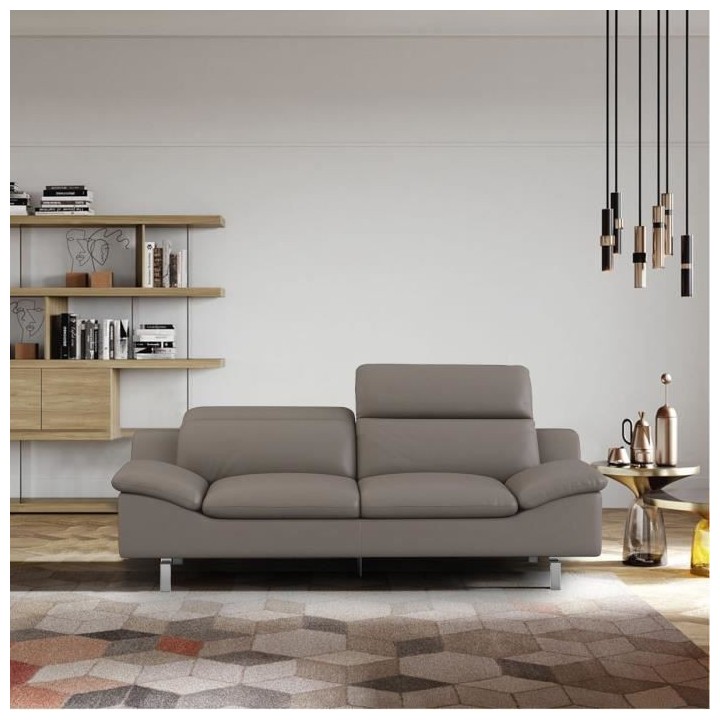 Canapé 3 places - Cuir marron clair - L 225 x P 105 x H 72 cm - RODEO