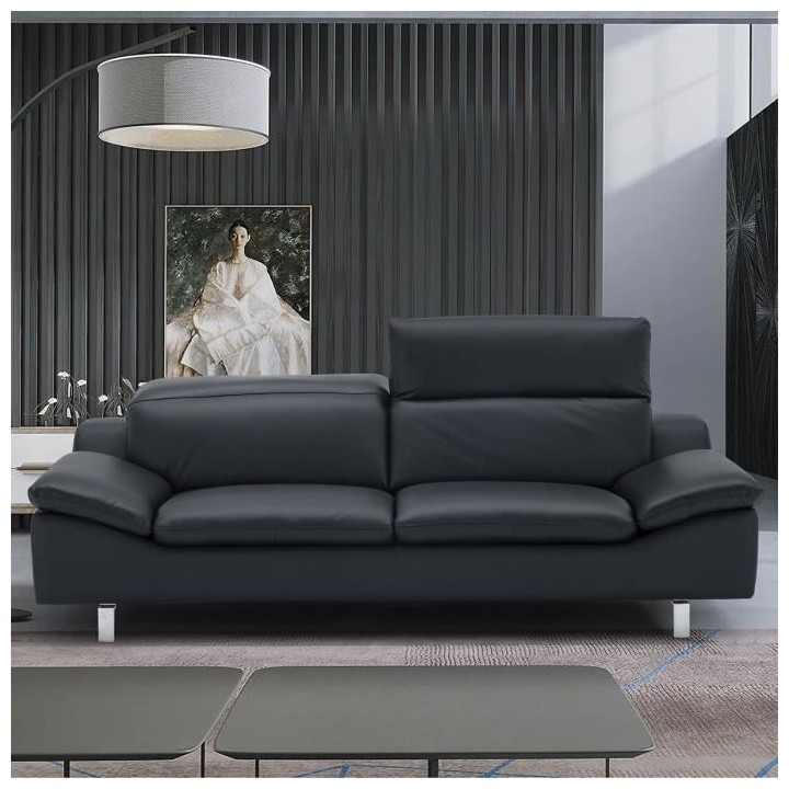 Canapé 3 places - Cuir noir - L 225 x P 105 x H 72 cm - RODEO