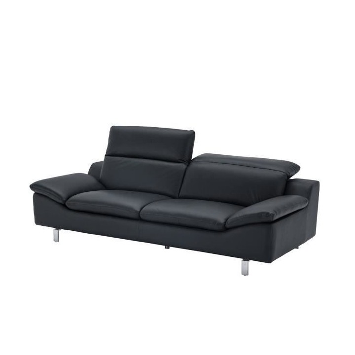 Canapé 3 places - Cuir noir - L 225 x P 105 x H 72 cm - RODEO
