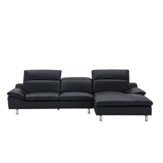 Canapé d'angle droit fixe 3 places RODEO - Cuir Noir - L 299 x P 170