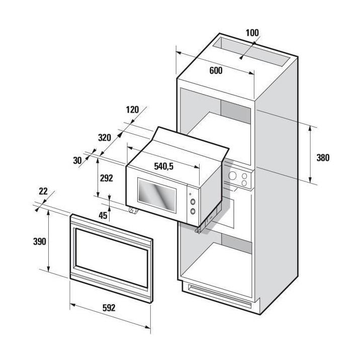 Micro ondes Encastrable monofonction - SAUTER SMS4340B - Noir - l 59,2