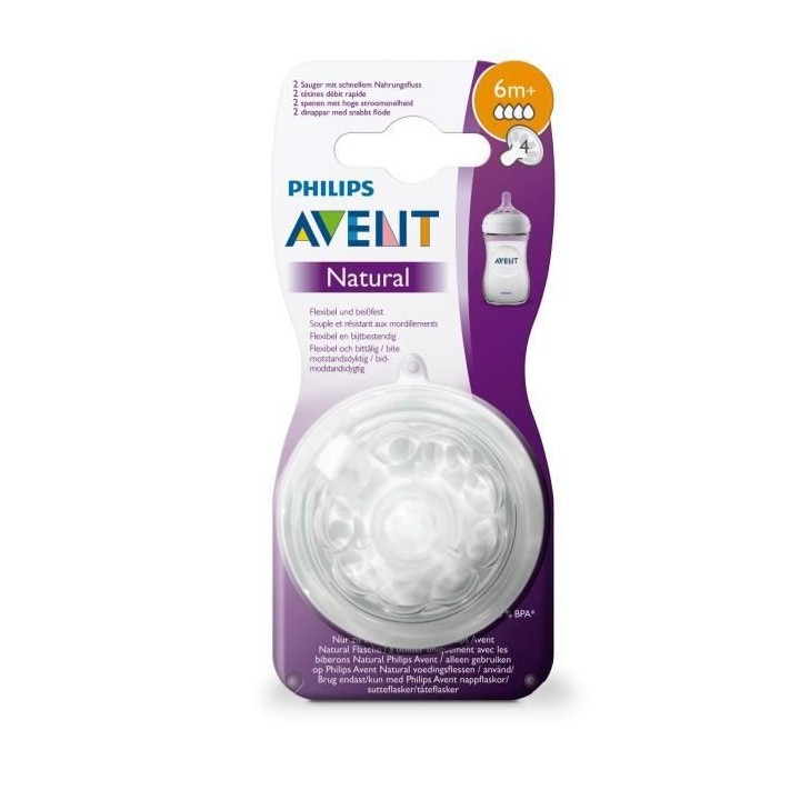 PHILIPS AVENT SCF044/27 Lot de 2 tétines Natural - 6 mois et plus - D