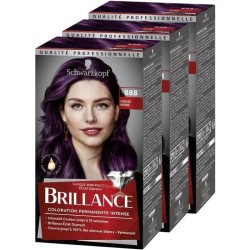 SCHWARZKOPF Brillance - Coloration Cheveux permanente intense - Eclat de Nuit Cerise Noire 888 - Lot de 3