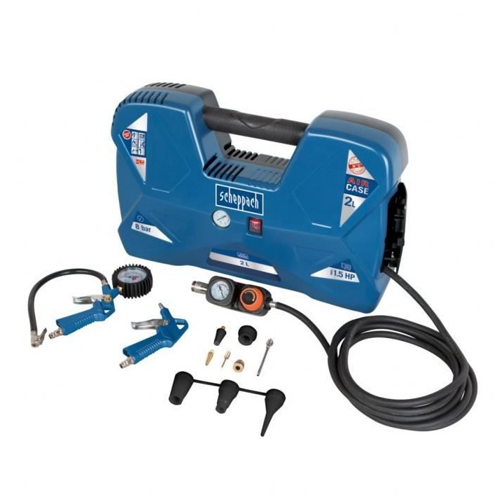 Compresseur portatif Scheppach AIR CASE - 2L- 1100 W - 8 bars ( Livré