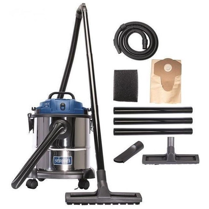 Aspirateur eau et poussiere Scheppach - NTS20 - Cuve inox 20L - 1200W