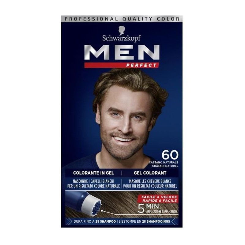 SCHWARZKOPF - Men Perfect - Gel Colorant Anti-Cheveux Blancs Homme - Coloration Cheveux Homme - Châtain Naturel 60