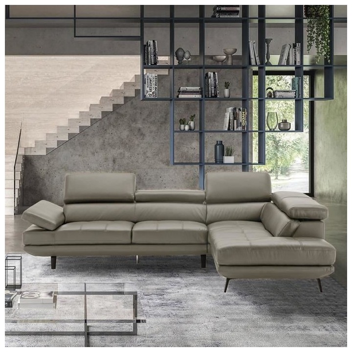 Canapé d'angle droit fixe - Cuir gris - L 300 x P 231 x H 73 cm - STO