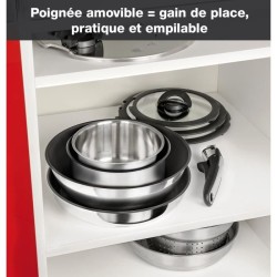 SEB L953SA04 Compact Batterie de cuisine 10 p inox, Induction, 3 poeles, 3 casseroles, 1 sauteuse, Couvercles, Spatules, Poigné