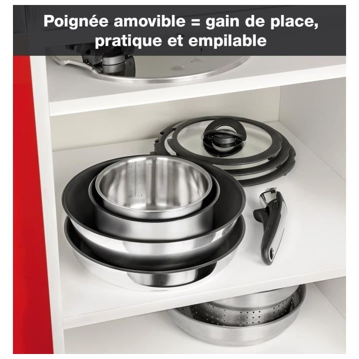 SEB L953SA04 Compact Batterie de cuisine 10 p inox, Induction, 3 poele