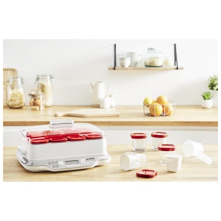 SEB YG661500 Yaourtiere Multidélices Express 12 pots 140 ml, Sans BPA