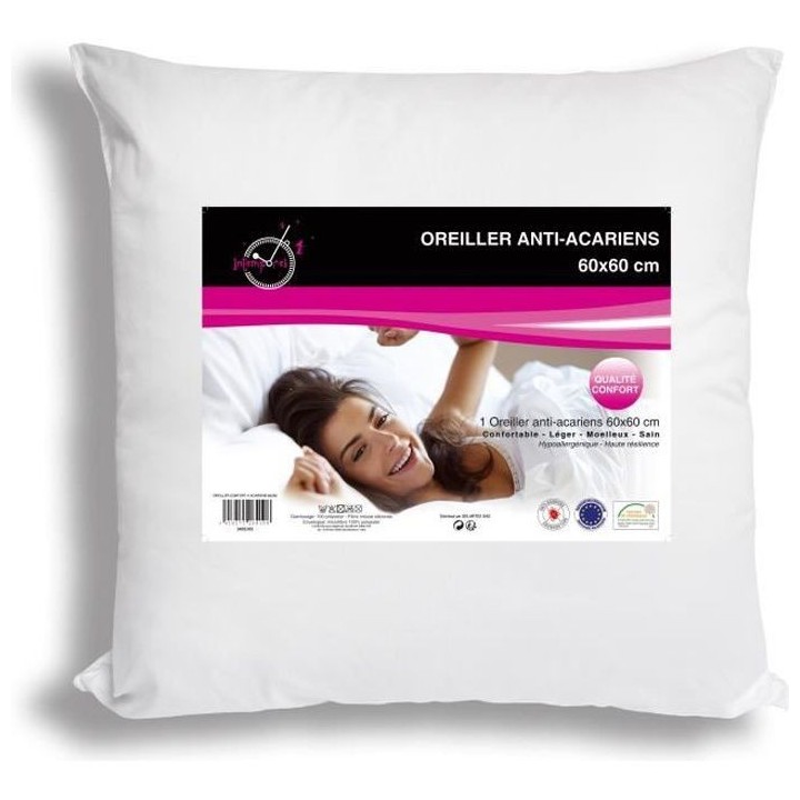 SOLEIL D'OCRE Oreiller confort anti-acarien - Polyester - 60x60 cm - B
