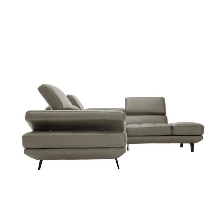 Canapé d'angle droit fixe - Cuir gris - L 300 x P 231 x H 73 cm - STO