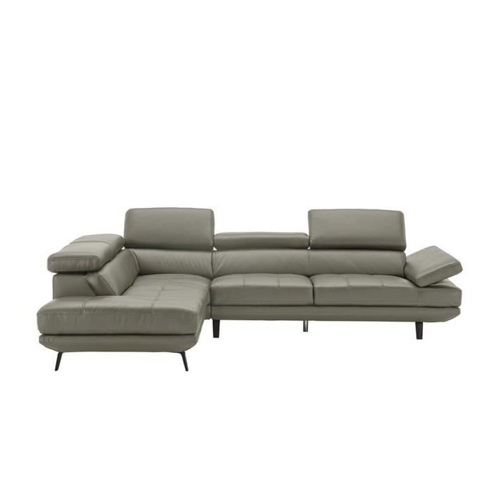 Canapé d'angle gauche fixe - Cuir gris - L 300 x P 231 x H 73 cm - ST
