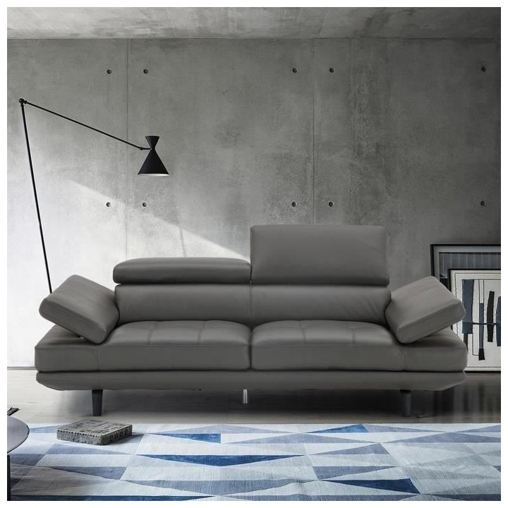 Canapé 3 places fixe - Cuir gris - L 228 x P 106 x H 73 cm - STORM