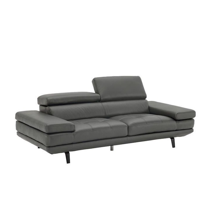 Canapé 3 places fixe - Cuir gris - L 228 x P 106 x H 73 cm - STORM