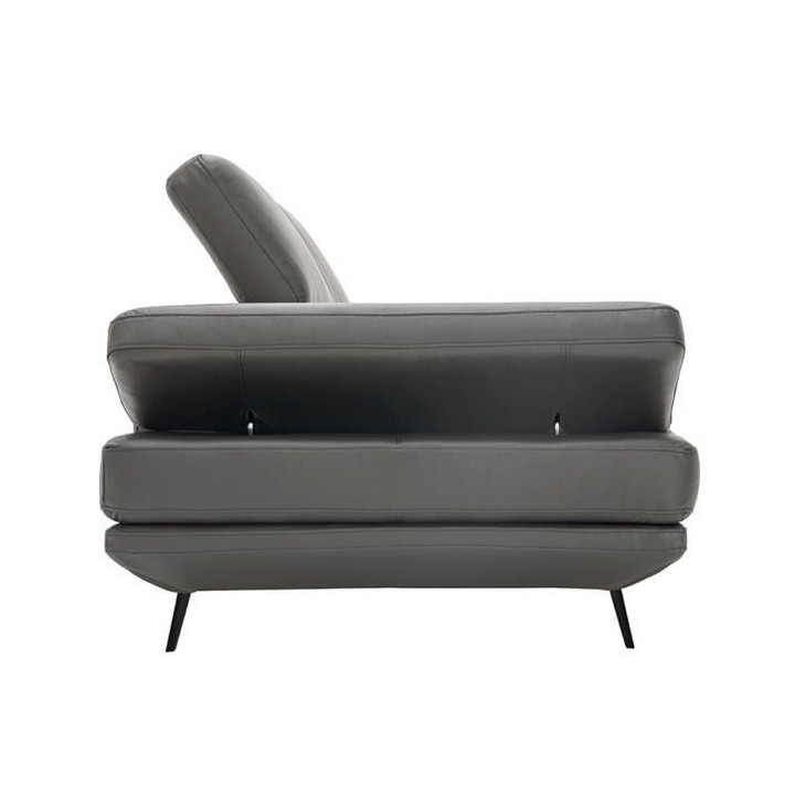 Canapé 3 places fixe - Cuir gris - L 228 x P 106 x H 73 cm - STORM