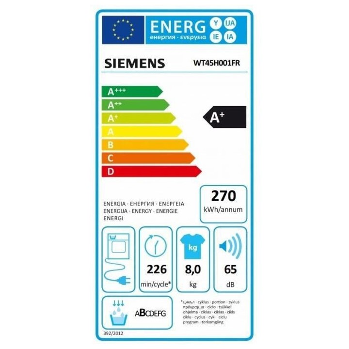 Seche-linge pompe a chaleur SIEMENS WT45H001FR IQ300 - 8 kg - L60 cm -