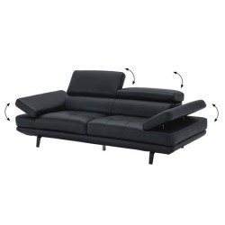 Canapé fixe 3 places - Cuir noir - L 228 x P 106 x H 73 cm - STORM