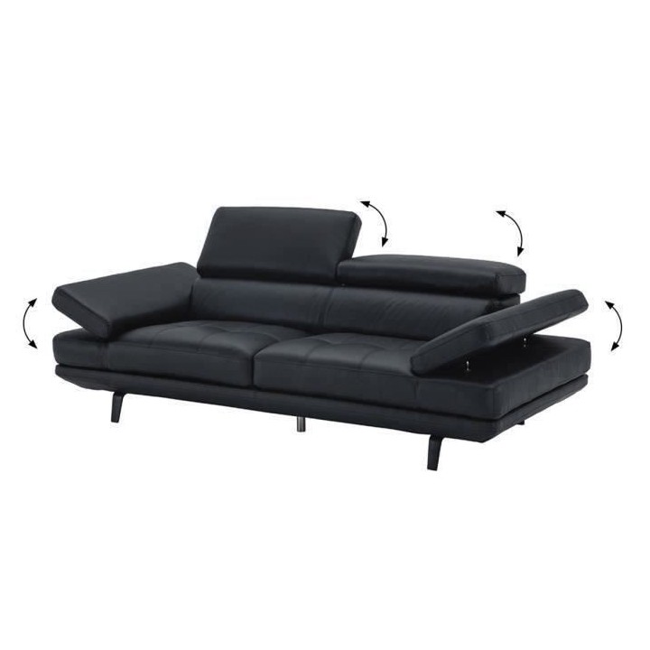 Canapé fixe 3 places - Cuir noir - L 228 x P 106 x H 73 cm - STORM