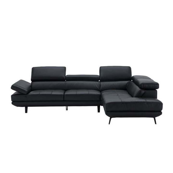 Canapé d'angle droit fixe - Cuir noir - L 300 x P 231 x H 73 cm - STO