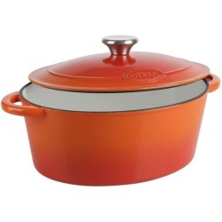 SITRAM Cocotte TRADIFONTE - 712574 - 4L Fonte émaillée ovale blanc et orange - Tous feux dont induction