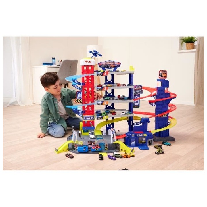 MAJORETTE - Super Chase Center - Garage pour voitures miniatures + 4 v