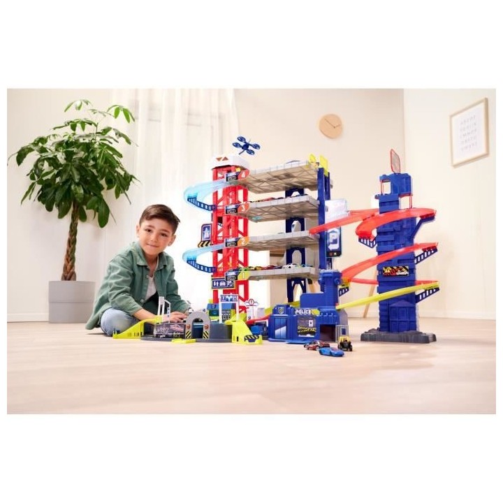 MAJORETTE - Super Chase Center - Garage pour voitures miniatures + 4 v