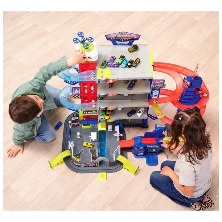 MAJORETTE - Super Chase Center - Garage pour voitures miniatures + 4 v