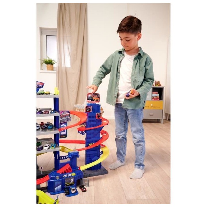 MAJORETTE - Super Chase Center - Garage pour voitures miniatures + 4 v