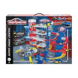 MAJORETTE - Super Chase Center - Garage pour voitures miniatures + 4 voitures + 1 train - 112 x70 x 84 cm