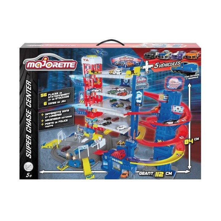 MAJORETTE - Super Chase Center - Garage pour voitures miniatures + 4 v