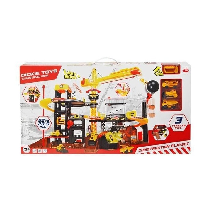 DICKIE - Construction playset 52 cm + 3 véhicules