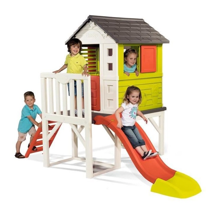 Smoby Maison Pilotis en plastique anti-UV avec Toboggan 260 x 160 x 19