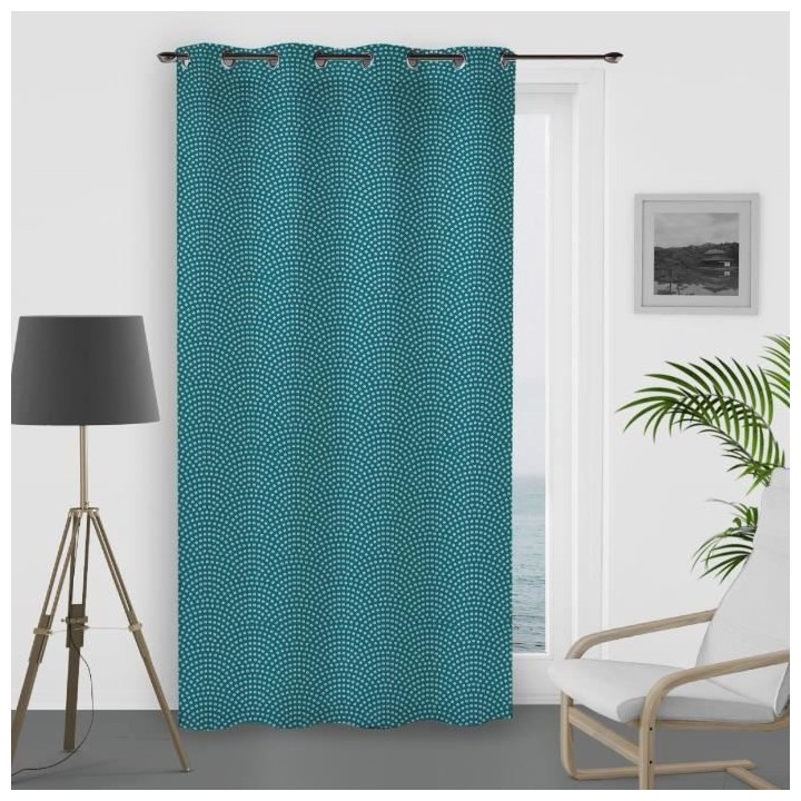 SOLEIL d'OCRE Rideau a oeillets Paon - 135 x 250 cm - Bleu atoll