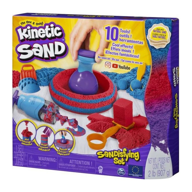 KINETIC SAND - COFFRET SANDISFYING 907 G de sable + 10 MOULES - 6047232 - Sable magique a modeler - Loisirs Créatifs pour enfan