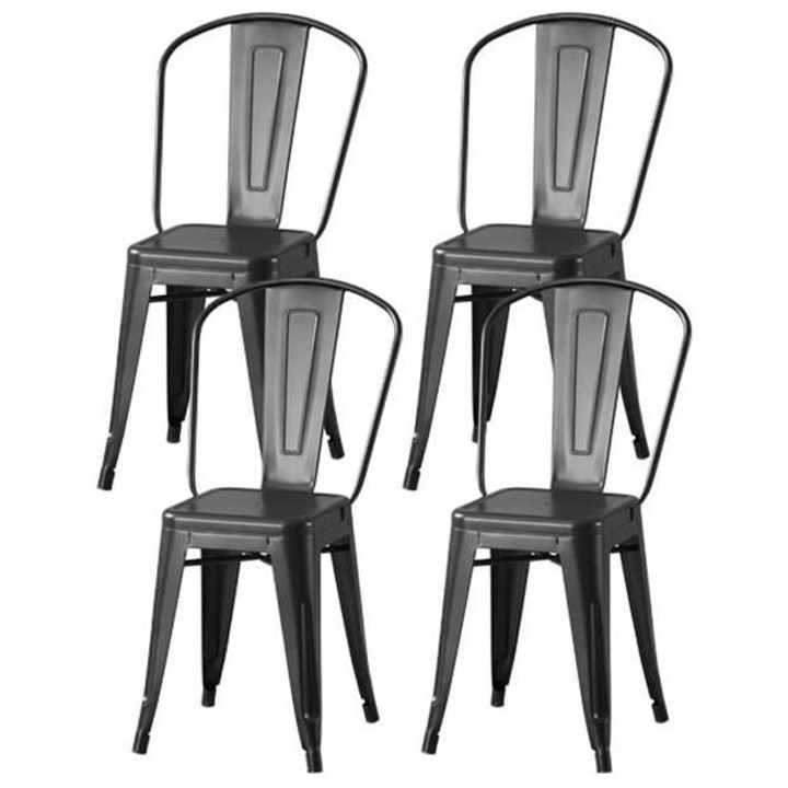 Lot de 4 chaises en métal noir - L 44 x P 45 x H 85 cm - DARA
