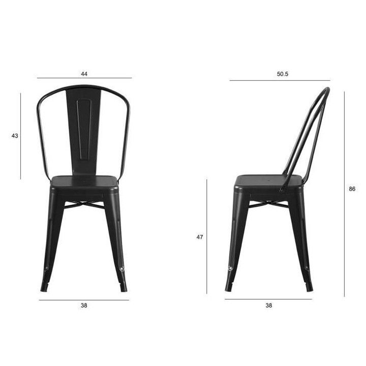Lot de 4 chaises en métal noir - L 44 x P 45 x H 85 cm - DARA