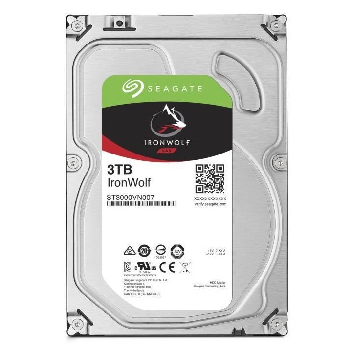 SEAGATE - Disque dur Interne - NAS IronWolf - 3To - 5900 tr/min - 3.5