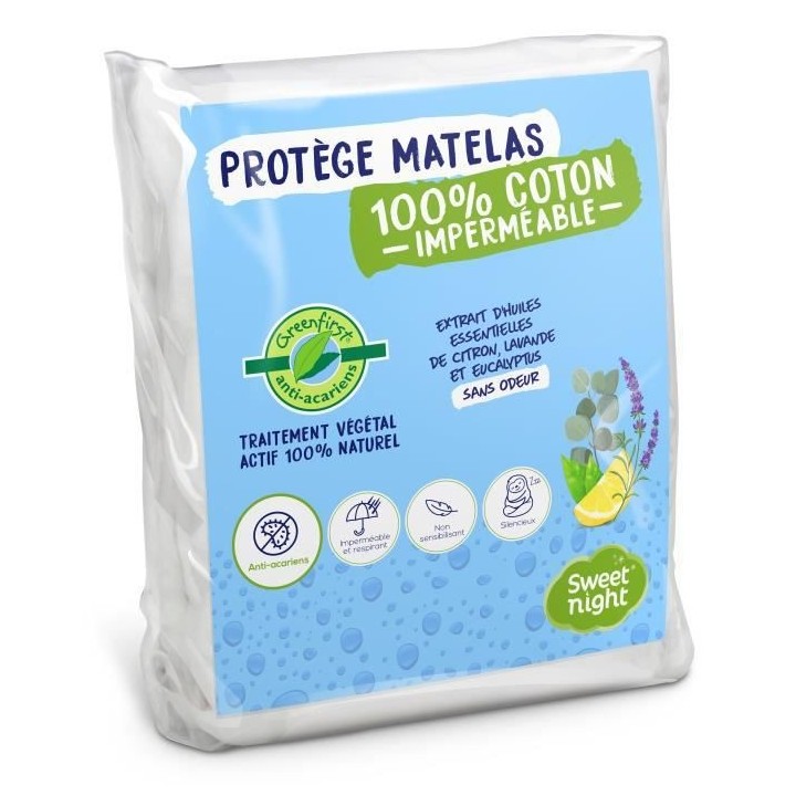 SWEET NIGHT Protege matelas imperméable anti-acariens traitement vég